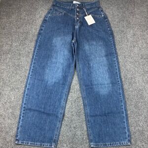 Uniq By Litz High Waisted Wide Leg Jeans Medium Denim Button Fly LP-41096 M